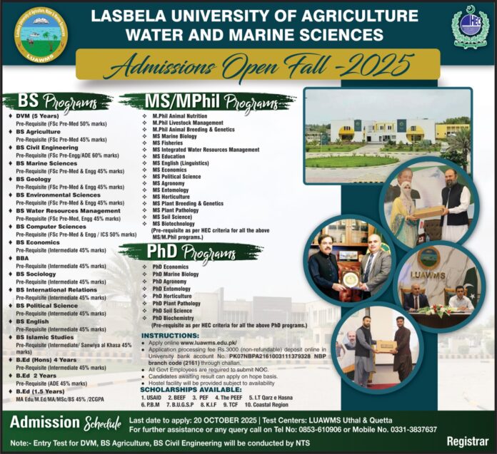 Apply Online for Lasbela University (LUAWMS) 2025 Admissions